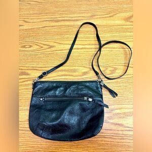 Black Leather Adjustable Strap Crossbody Bag by the Sak